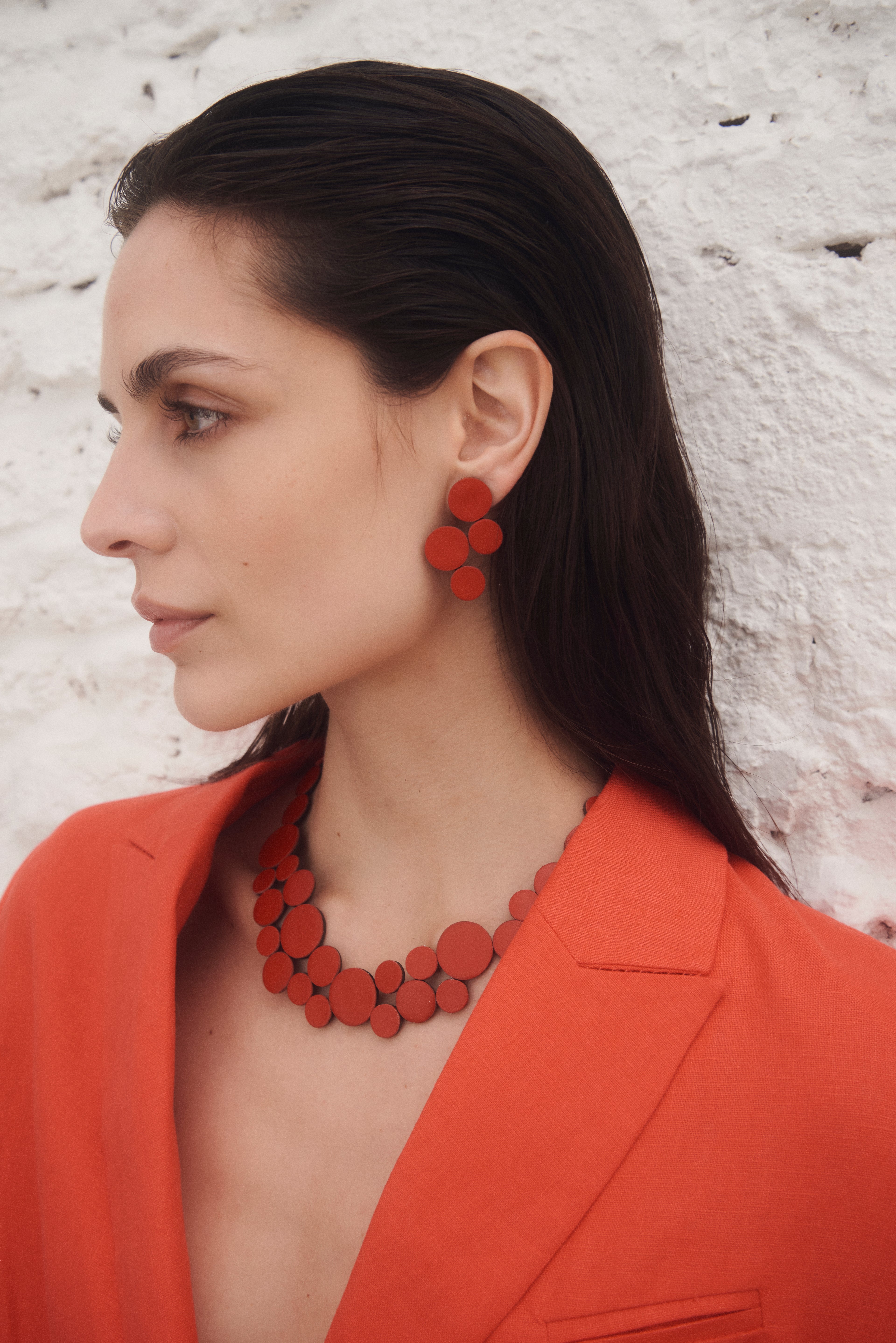Abstraction Necklace Small - Red Leather