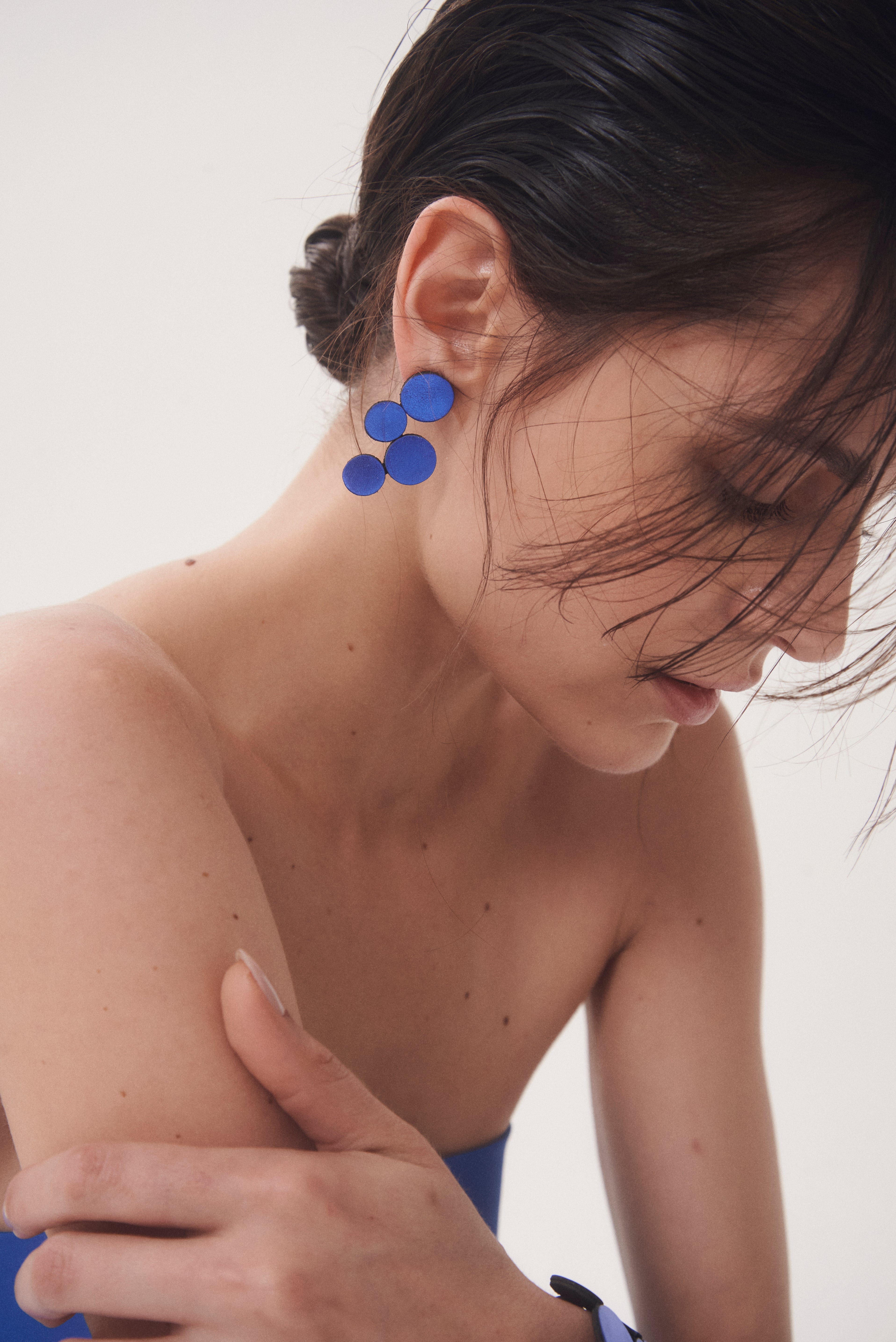 Abstraction Earrings Small  - Metallic Blue Leather