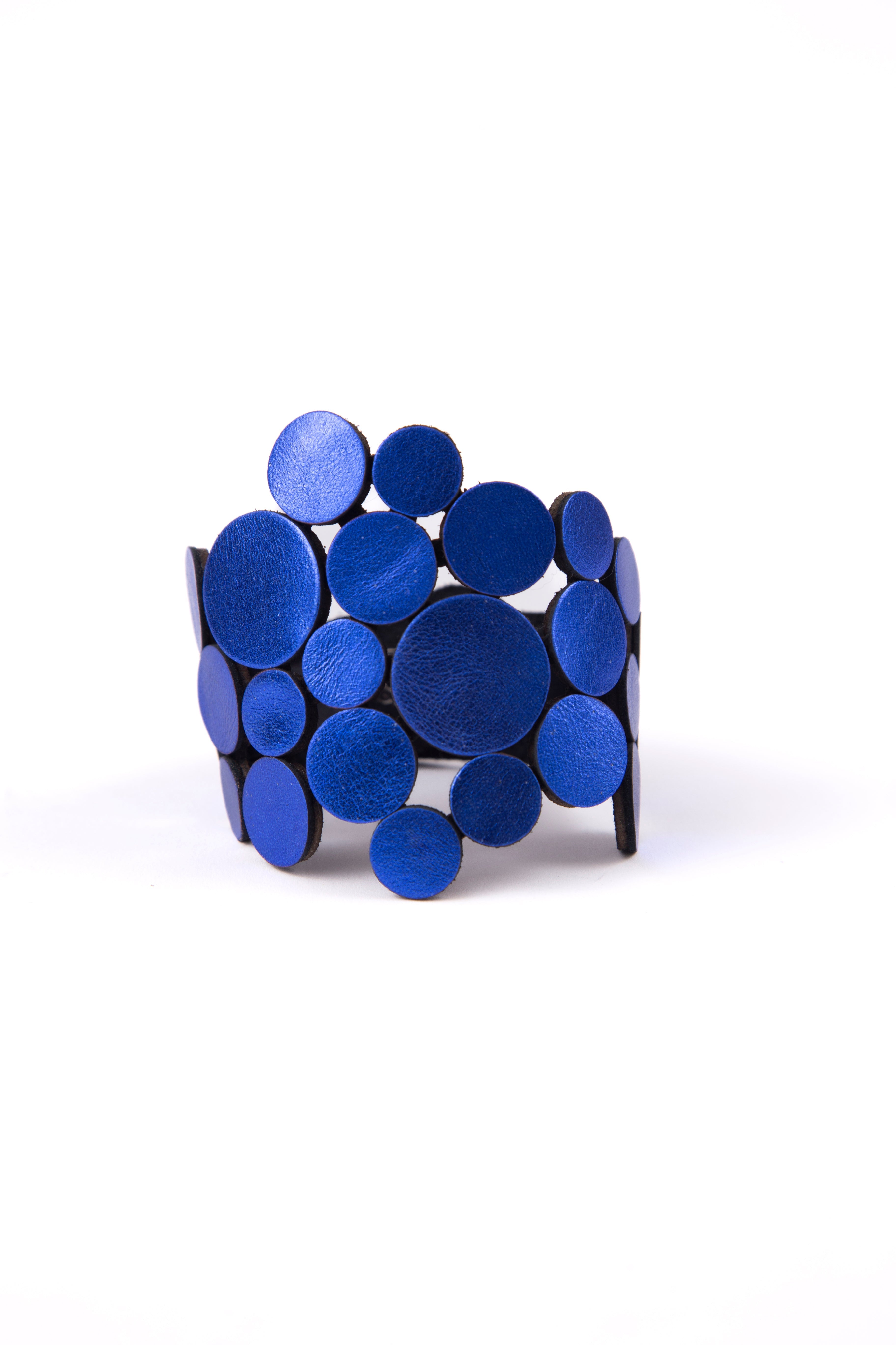 Abstraction Bracelet Asymmetric - Metallic Blue Leather