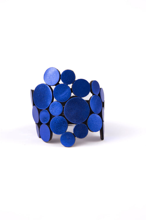 Abstraction Bracelet Asymmetric - Metallic Blue Leather