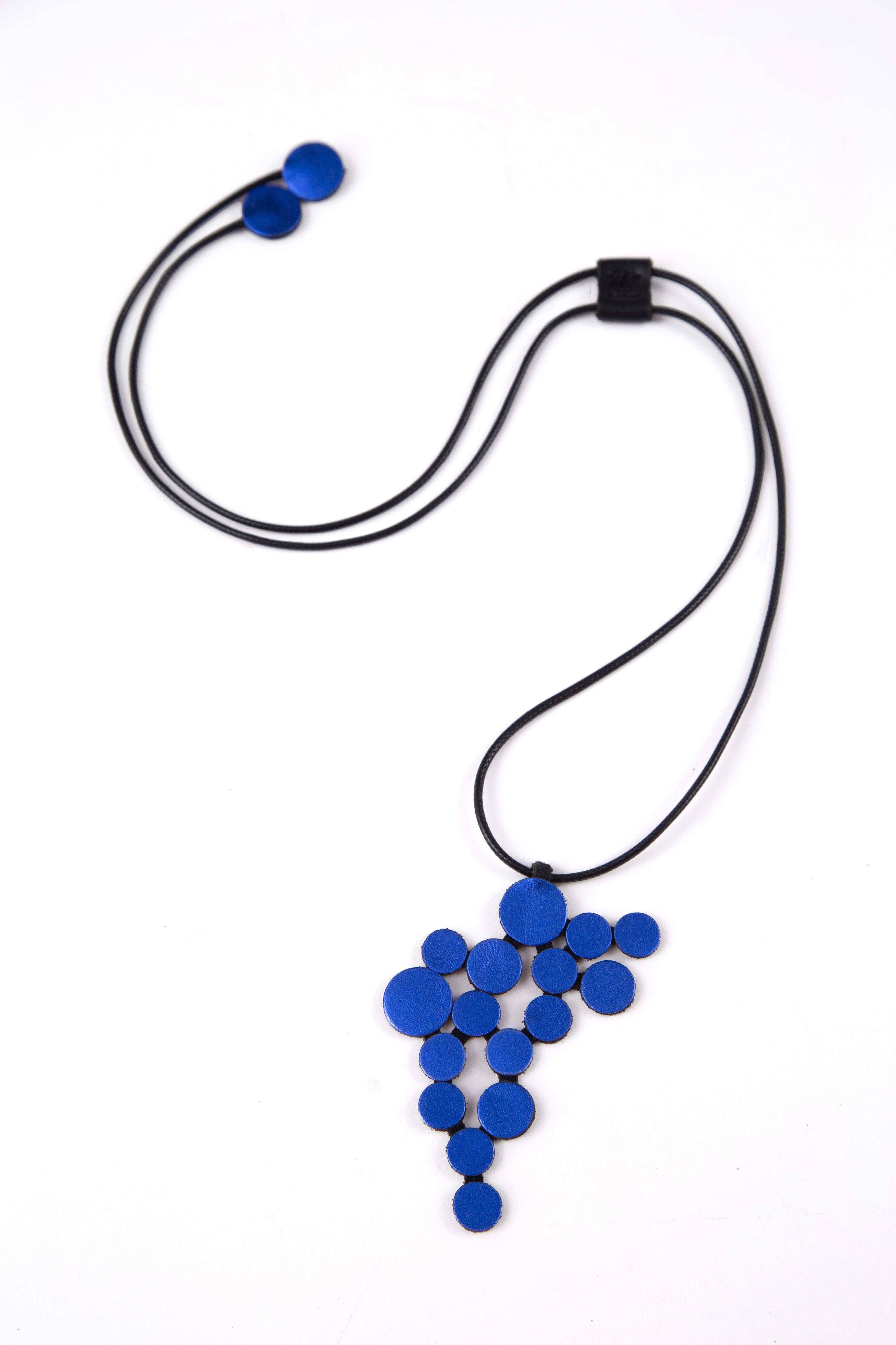 Abstraction Pendant Necklace - Metallic Blue Leather