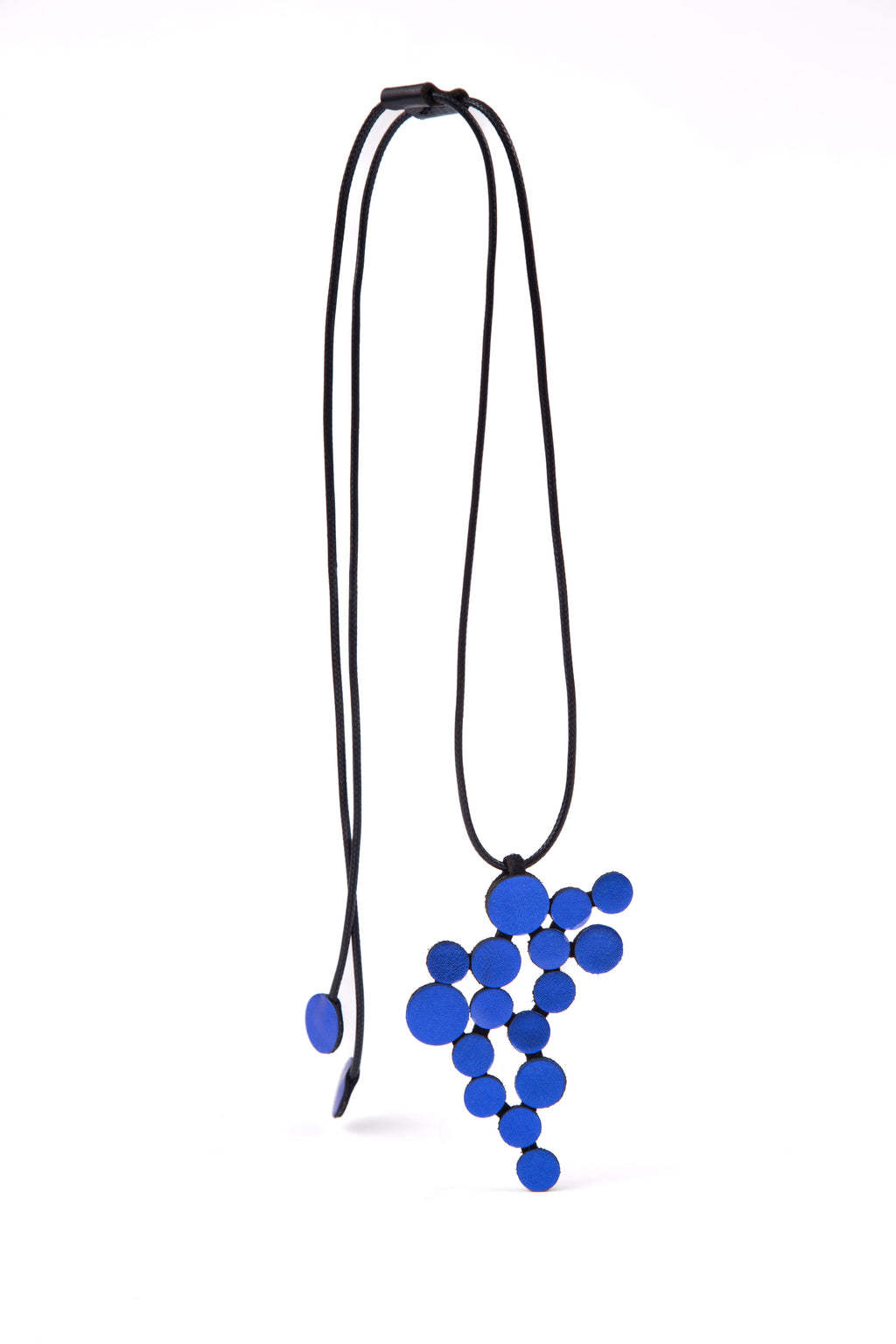 Abstraction Pendant Necklace - Metallic Blue Leather