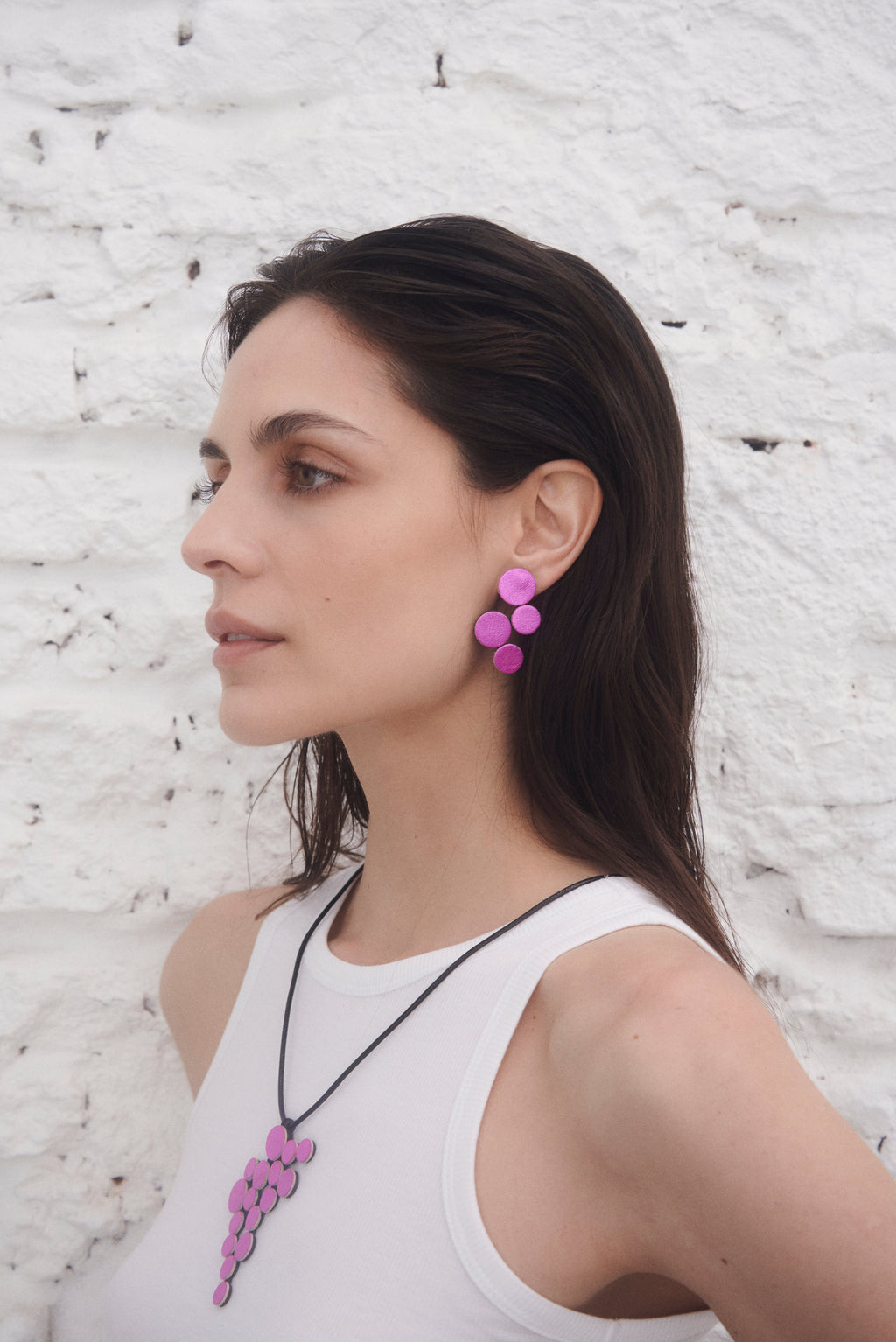 Abstraction Earrings Small - Metallic Fuchsia Leather