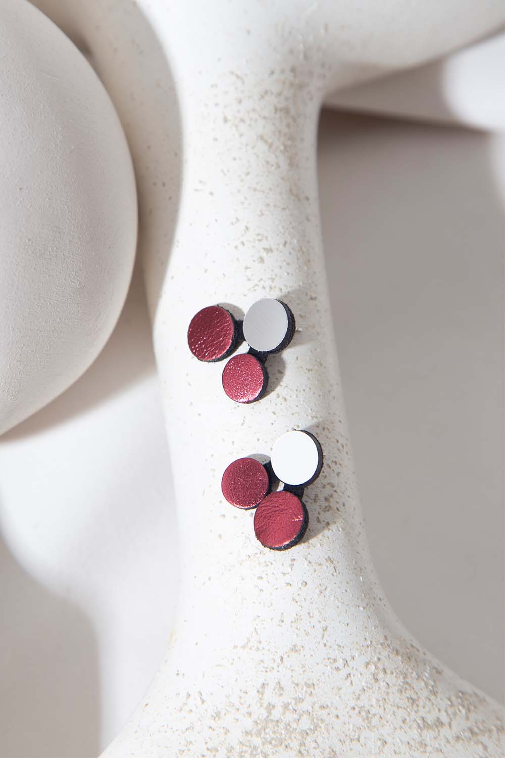 Abstraction Earrings - Silver/Burgundy