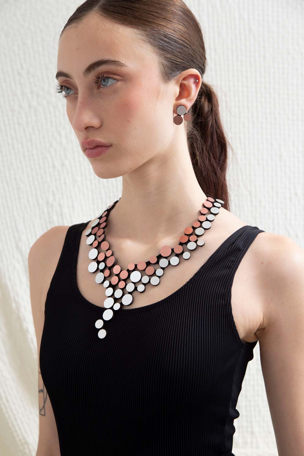 Abstraction V Edge Necklace - Silver/Cooper