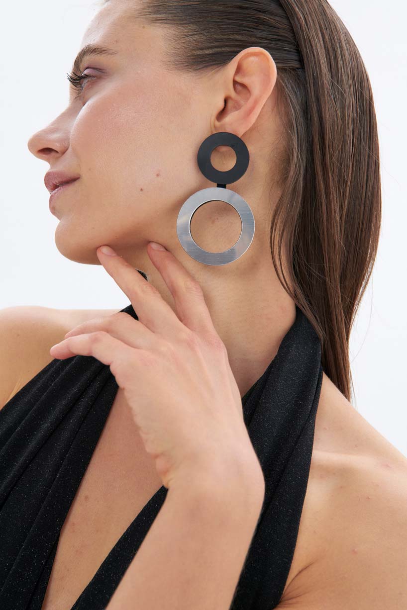 Frame Large Earrings - Silver/Black