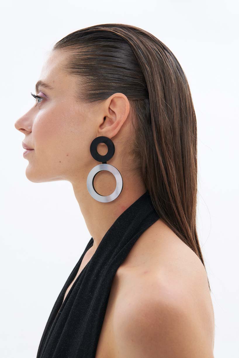Frame Large Earrings - Silver/Black