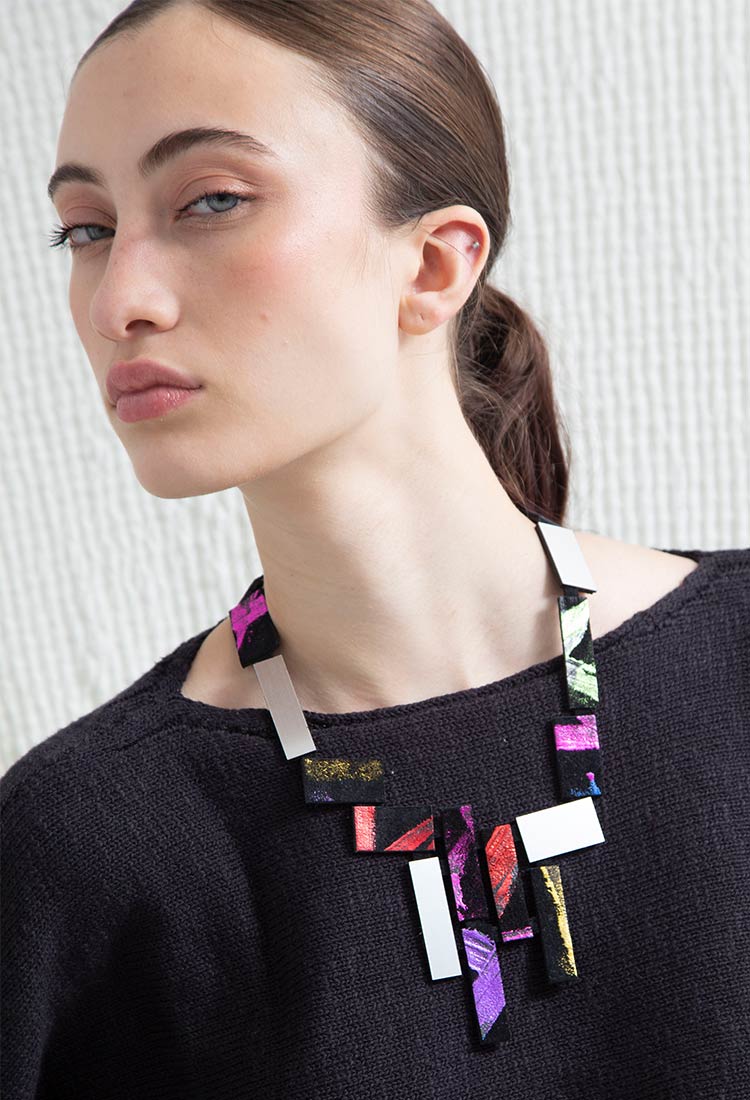 Klee V Necklace - Silver/Black/Rainbow
