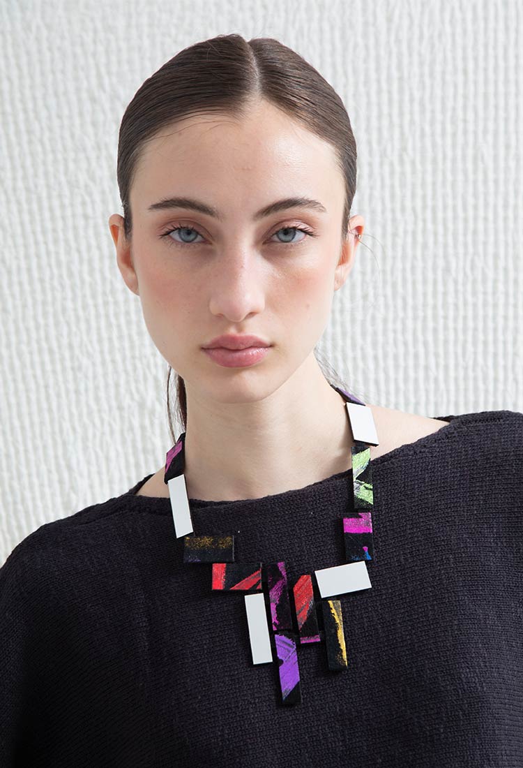 Klee V Necklace - Silver/Black/Rainbow