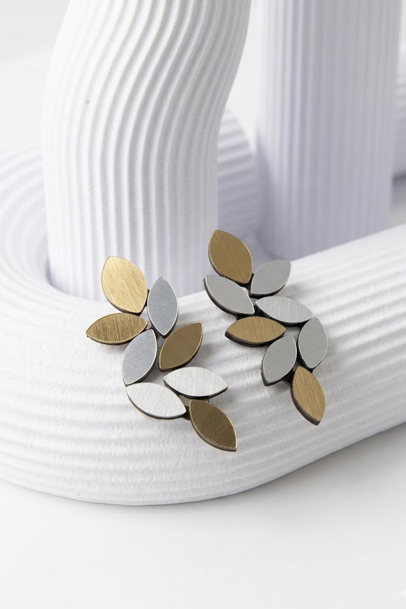 Kate Leaves Earrings Large - Silver/Gold - Clip-On