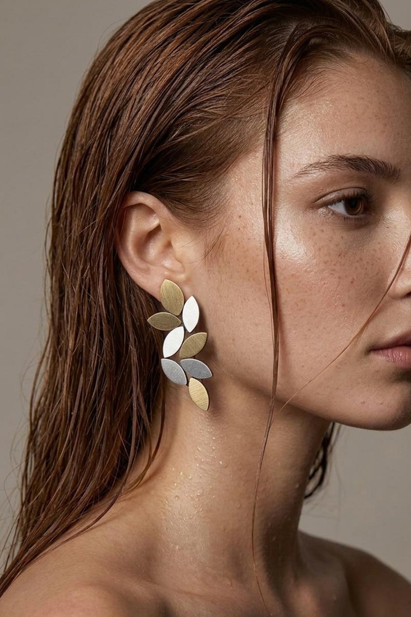 Kate Leaves Earrings Large - Silver/Gold - Clip-On