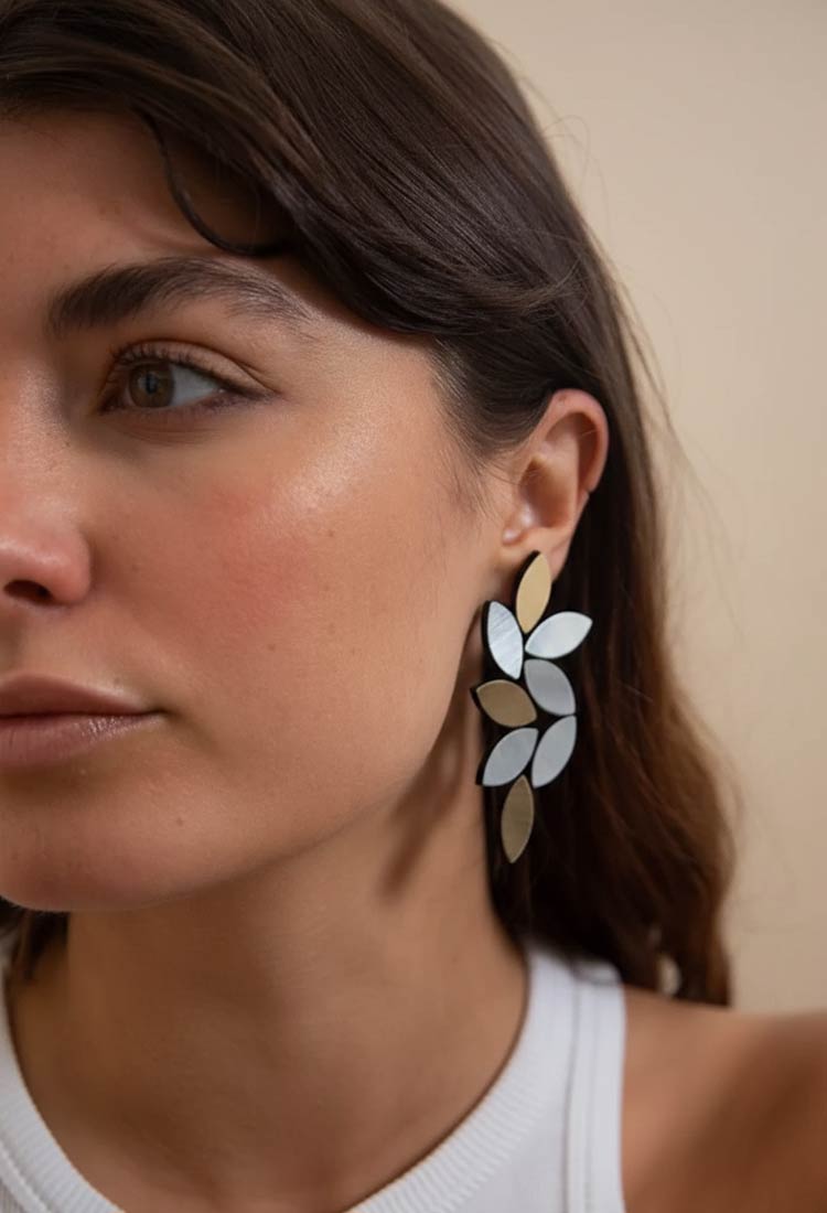 Kate Leaves Earrings Large - Silver/Gold