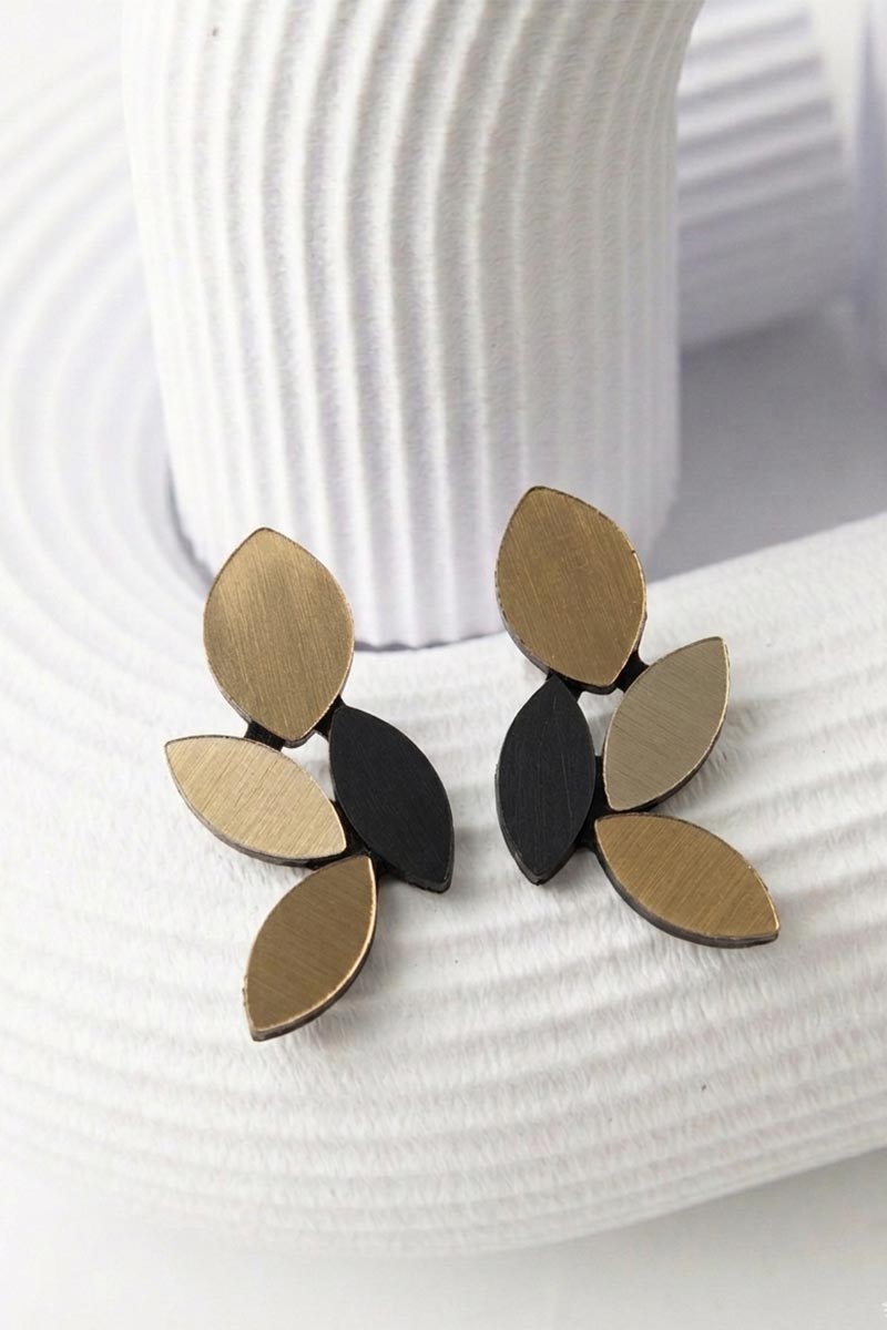 Kate Leaves Earrings Medium - Black/Gold - Clip-On
