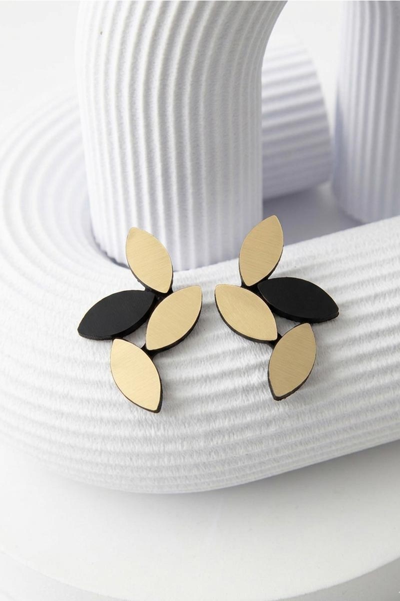 Kate Leaves Earrings Medium - Black/Gold