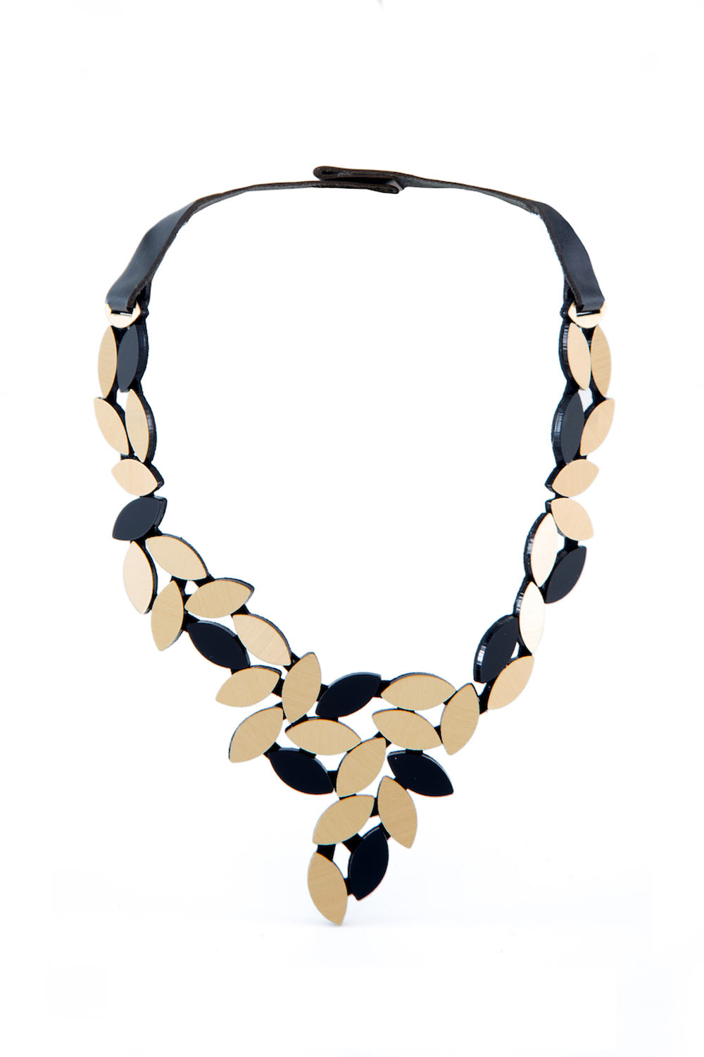 Kate Leaves V Necklace - Black/Gold