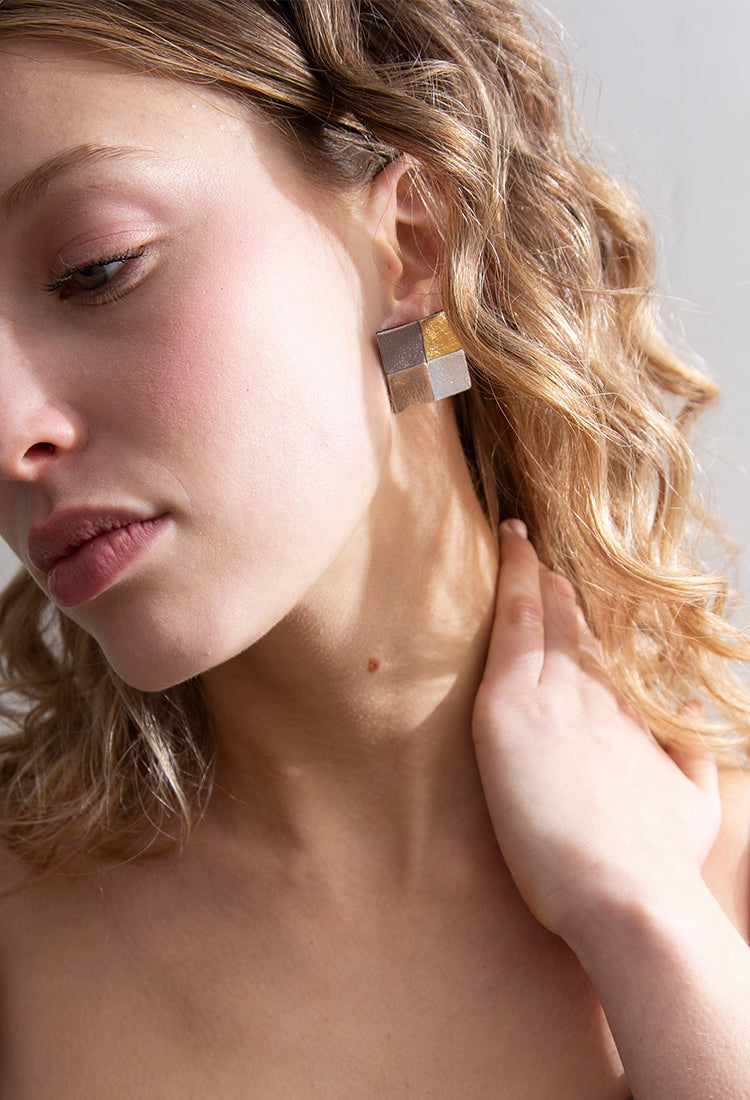 Pixel Square Clip-On Earrings - Metallics