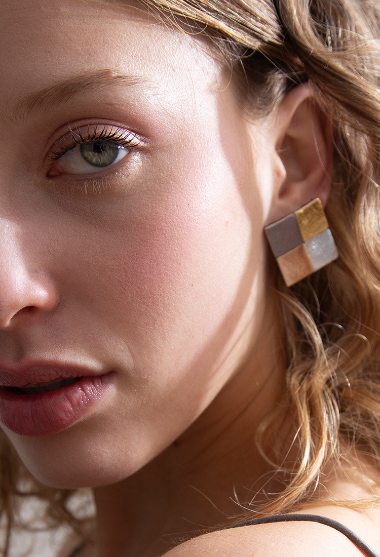 Pixel Square Clip-On Earrings - Metallics