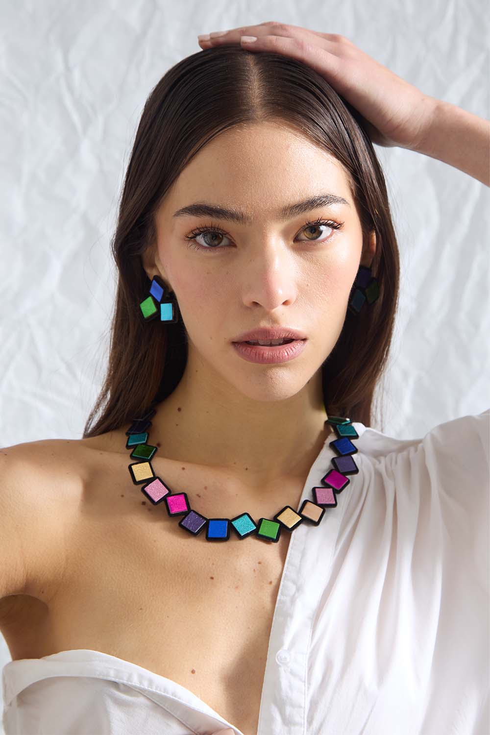 Rainbow Necklace Round Squares - Rainbow