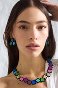 Rainbow Necklace Round Squares - Rainbow
