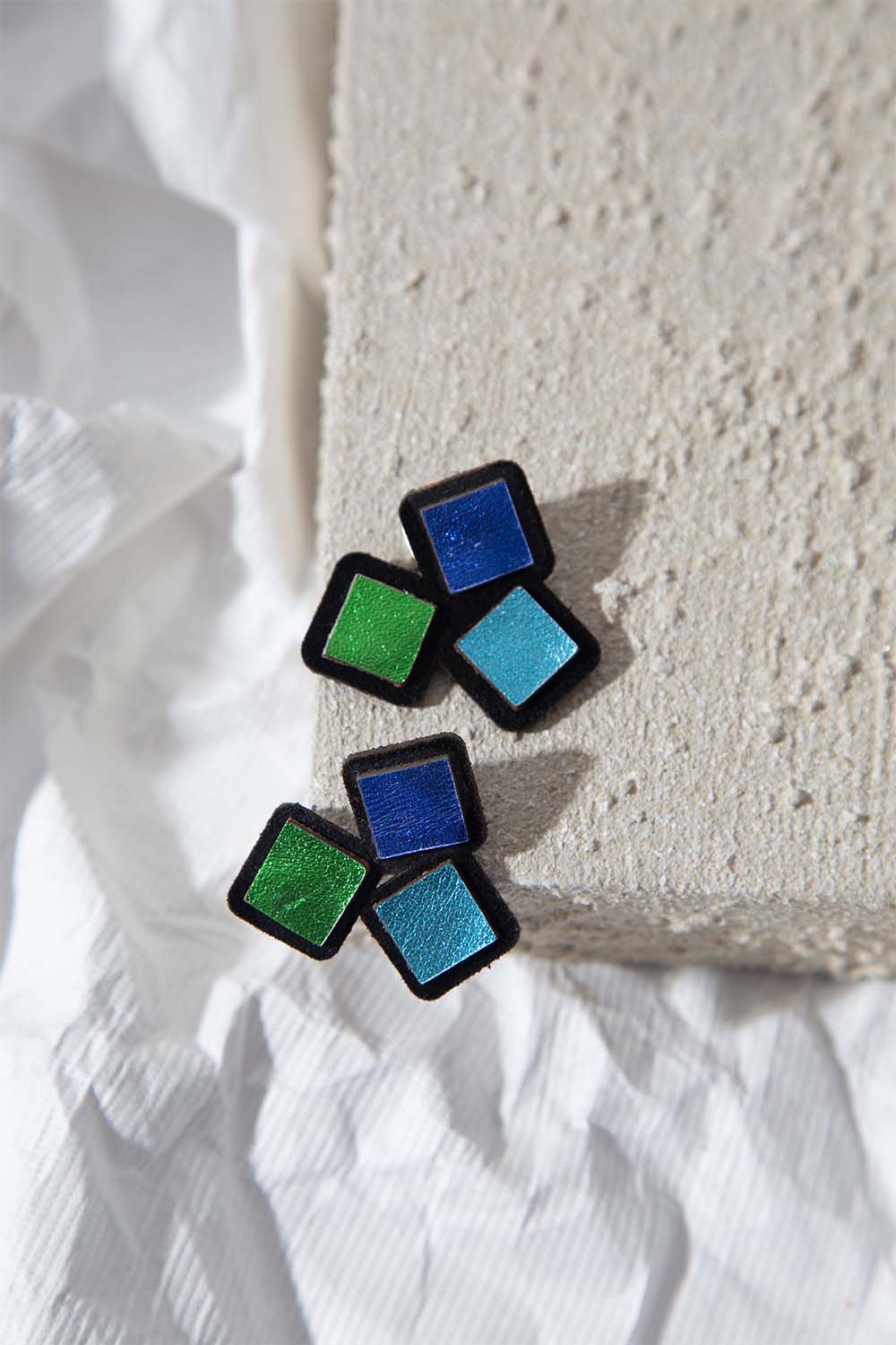 Rainbow Earrings 3 Squares - Cool Colors