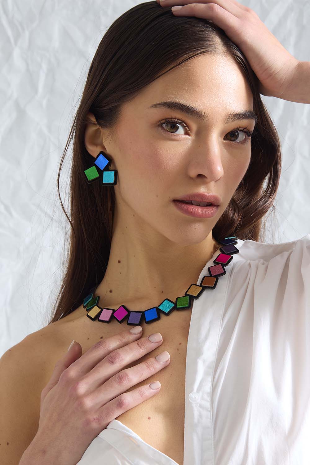 Rainbow Earrings 3 Squares - Cool Colors