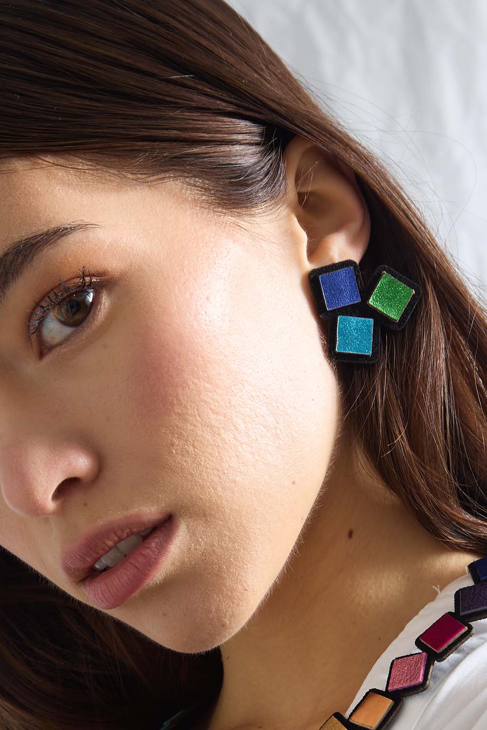 Rainbow Earrings 3 Squares - Cool Colors