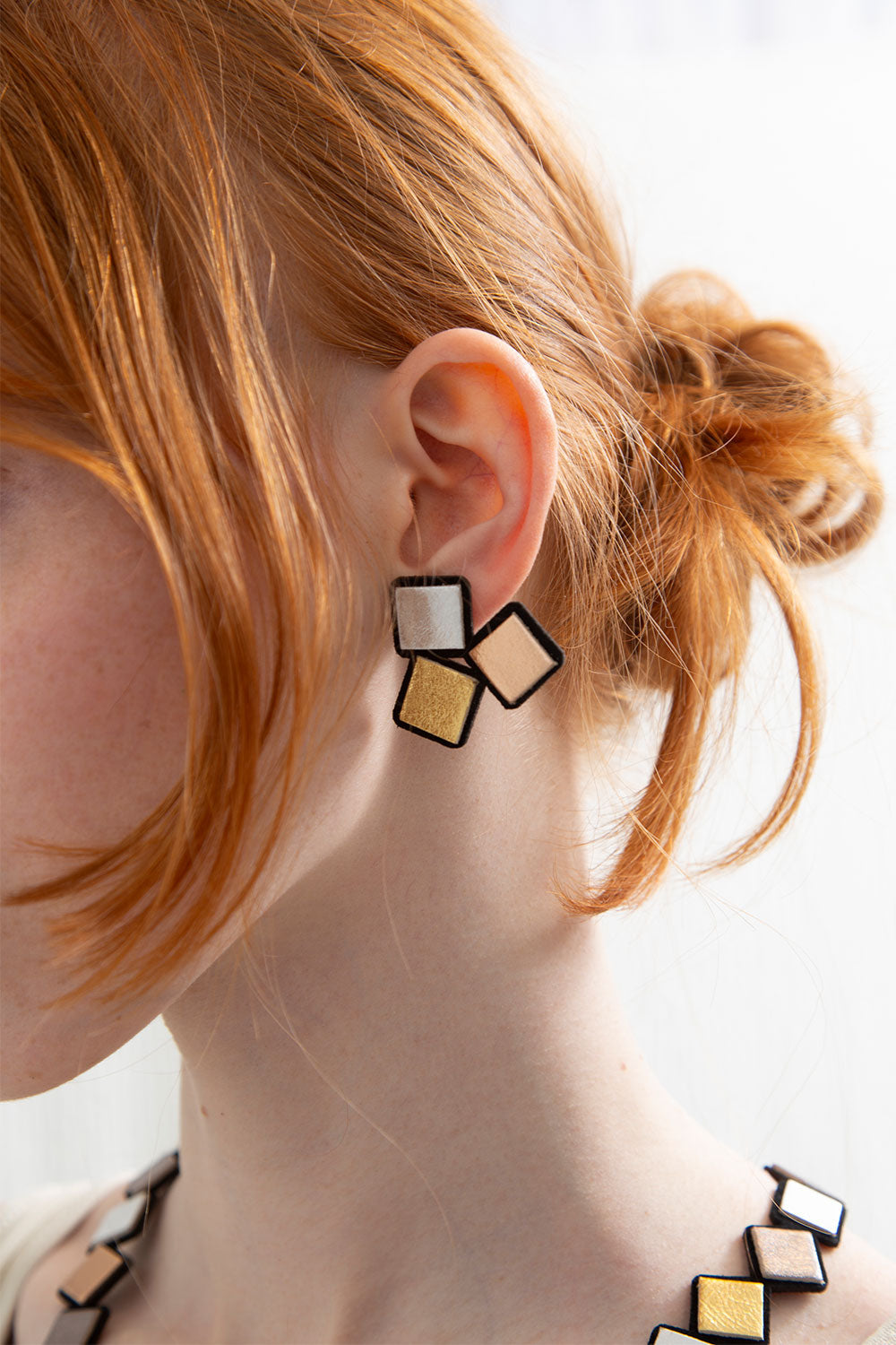 Rainbow Earrings 3 Squares - Metallics