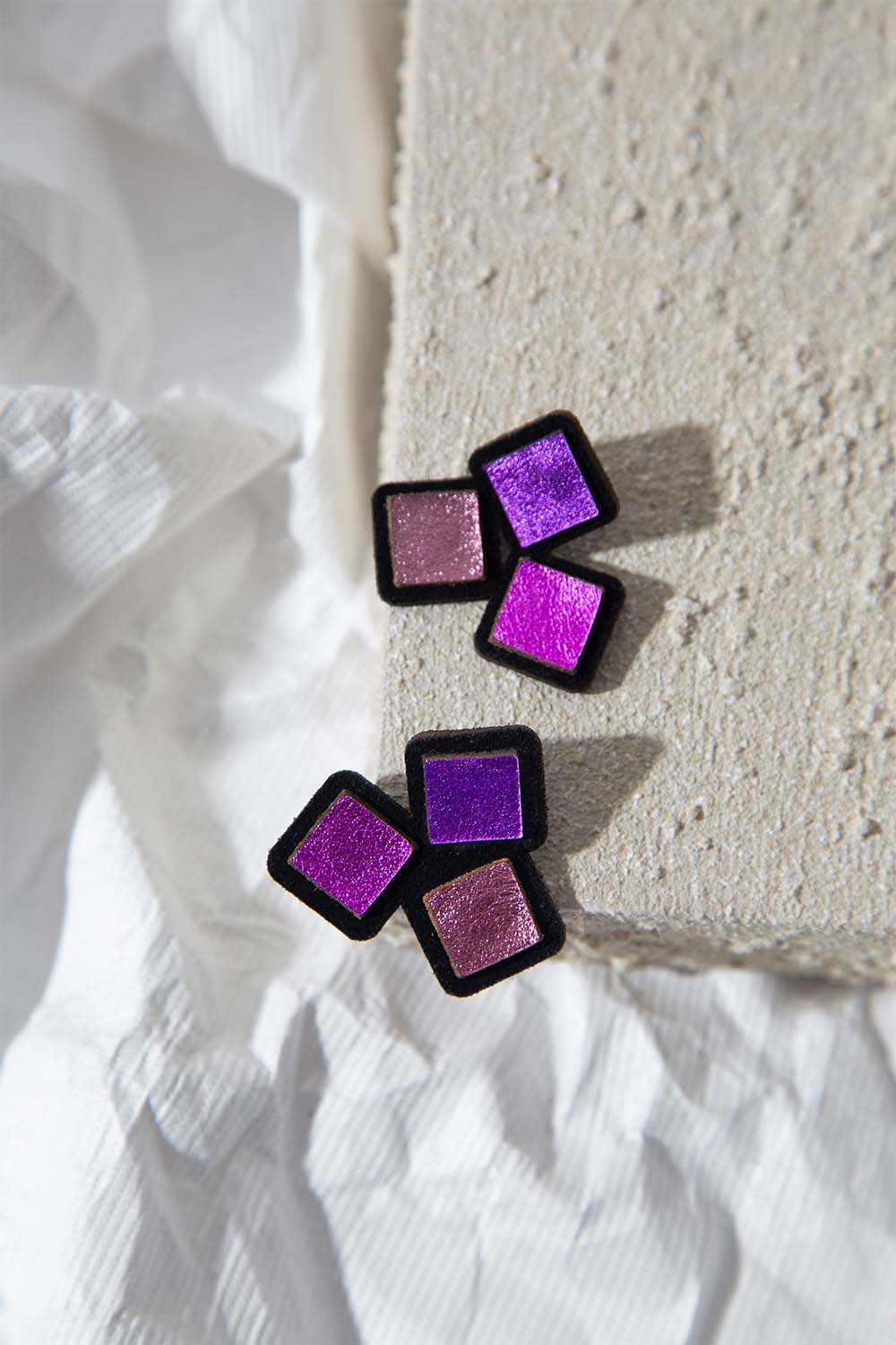 Rainbow Earrings 3 Squares - Warm Colors