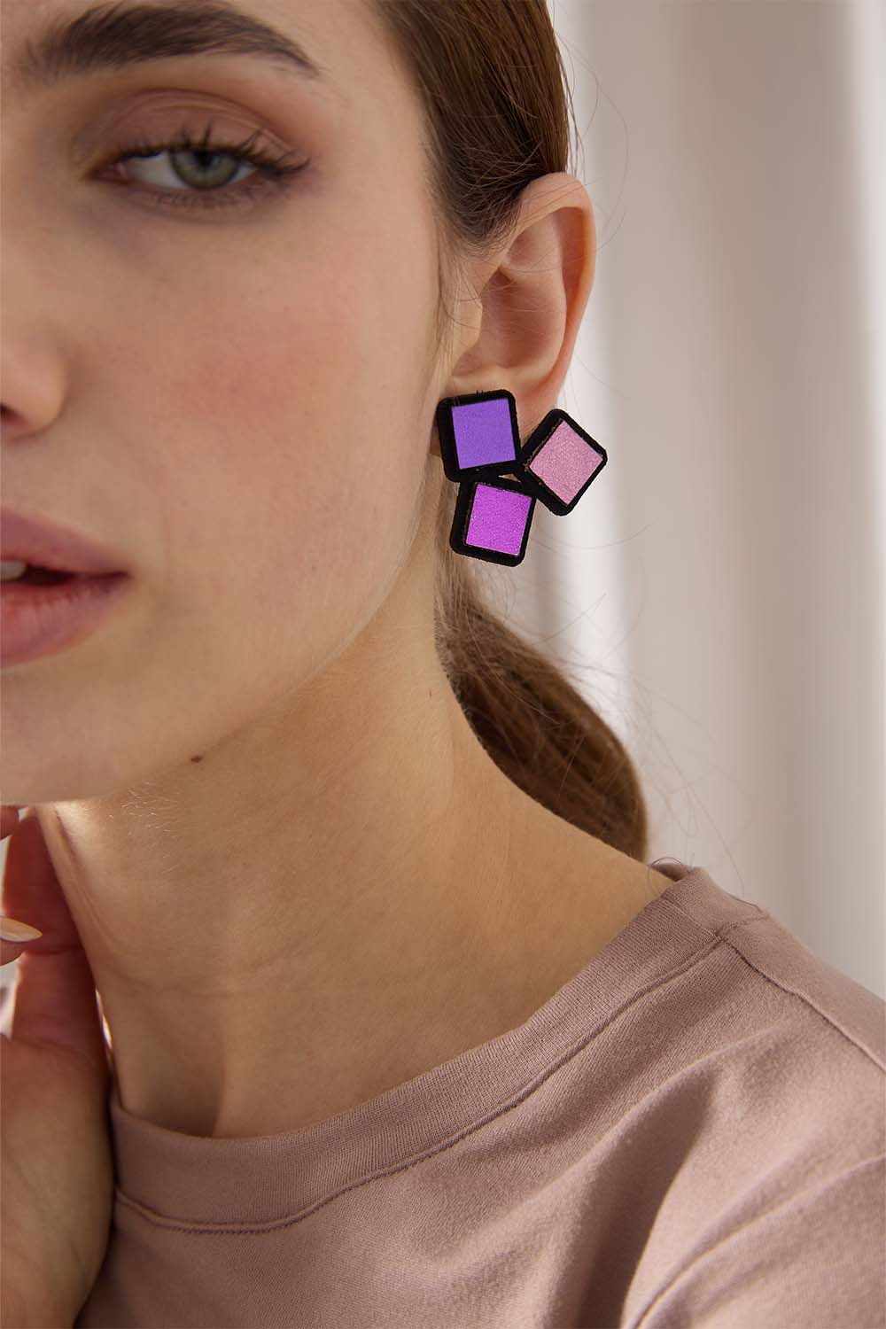 Rainbow Earrings 3 Squares - Warm Colors