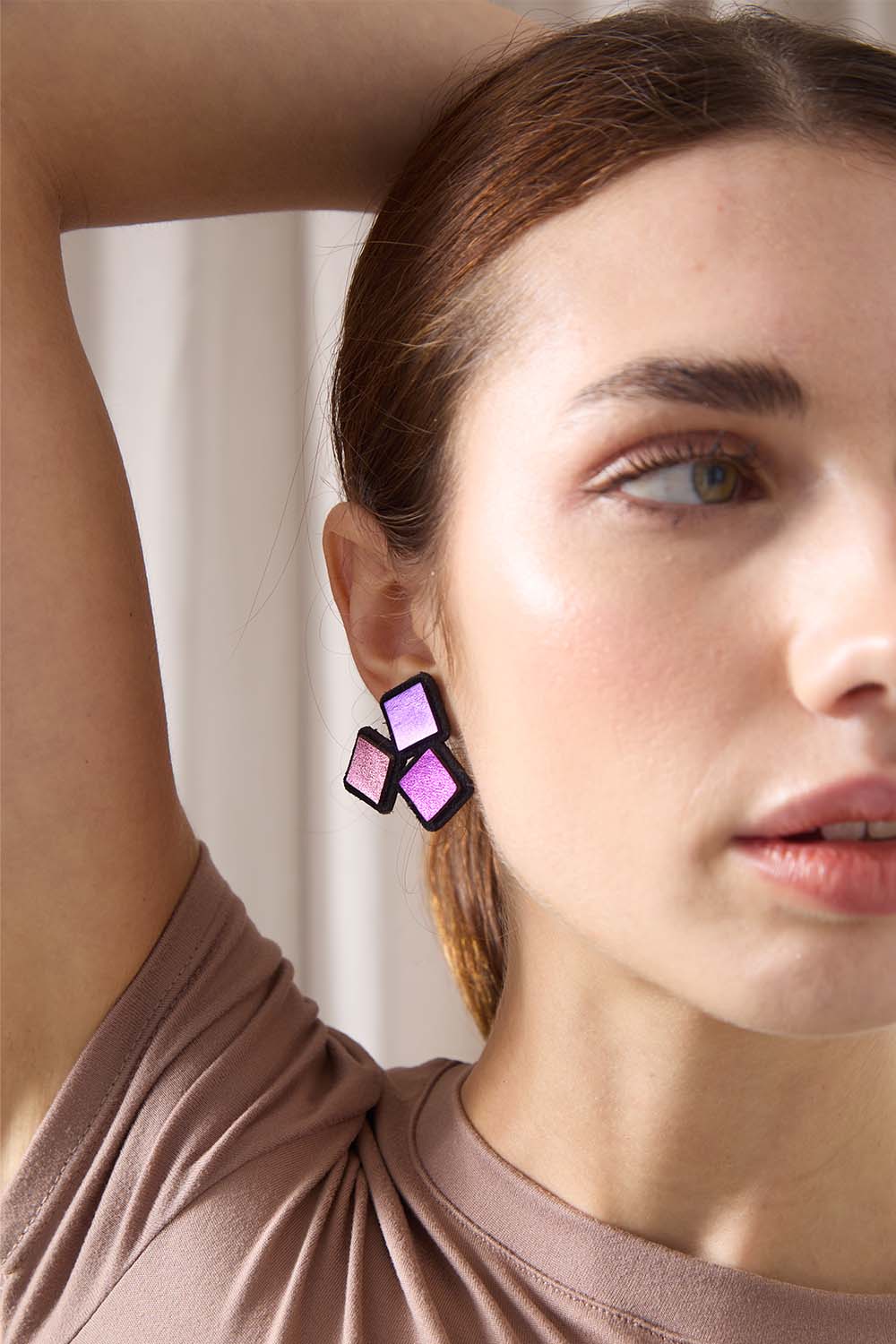 Rainbow Earrings 3 Squares - Warm Colors