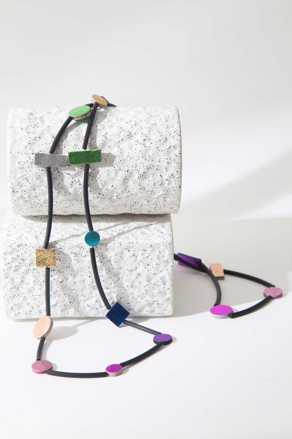 Rainbow Necklace Long Tubes-  Black/Rainbow