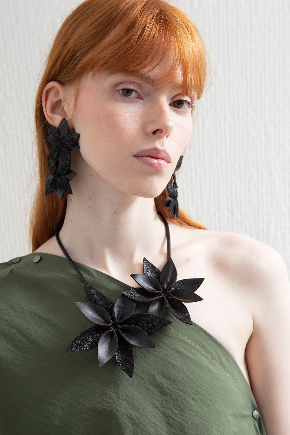 Isabella Flower Necklace -  Adjustable Length - Black