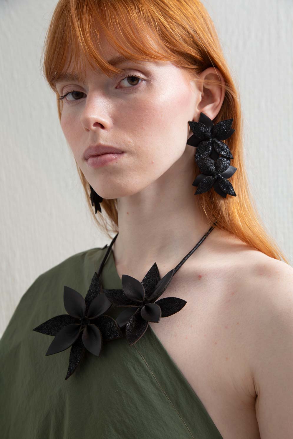 Isabella Flower Necklace -  Adjustable Length - Black