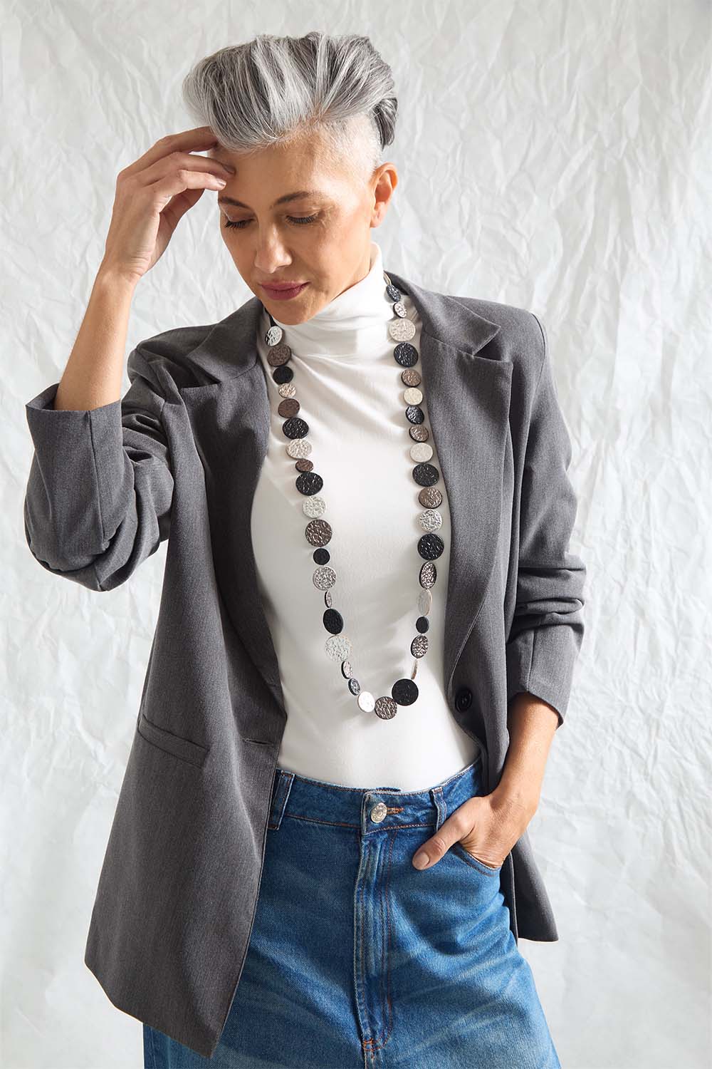 Yayoi Necklace Long Dots - Silver/Black/Pewter