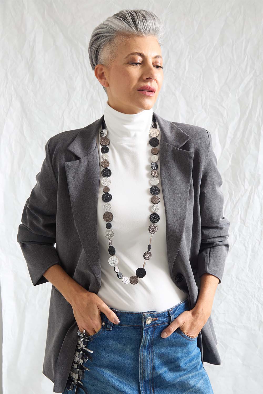 Yayoi Necklace Long Dots - Silver/Black/Pewter