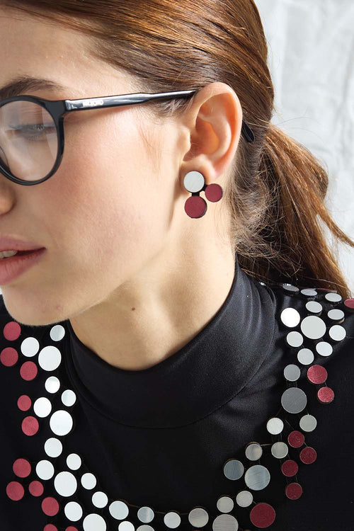 Abstraction Earrings - Silver/Burgundy