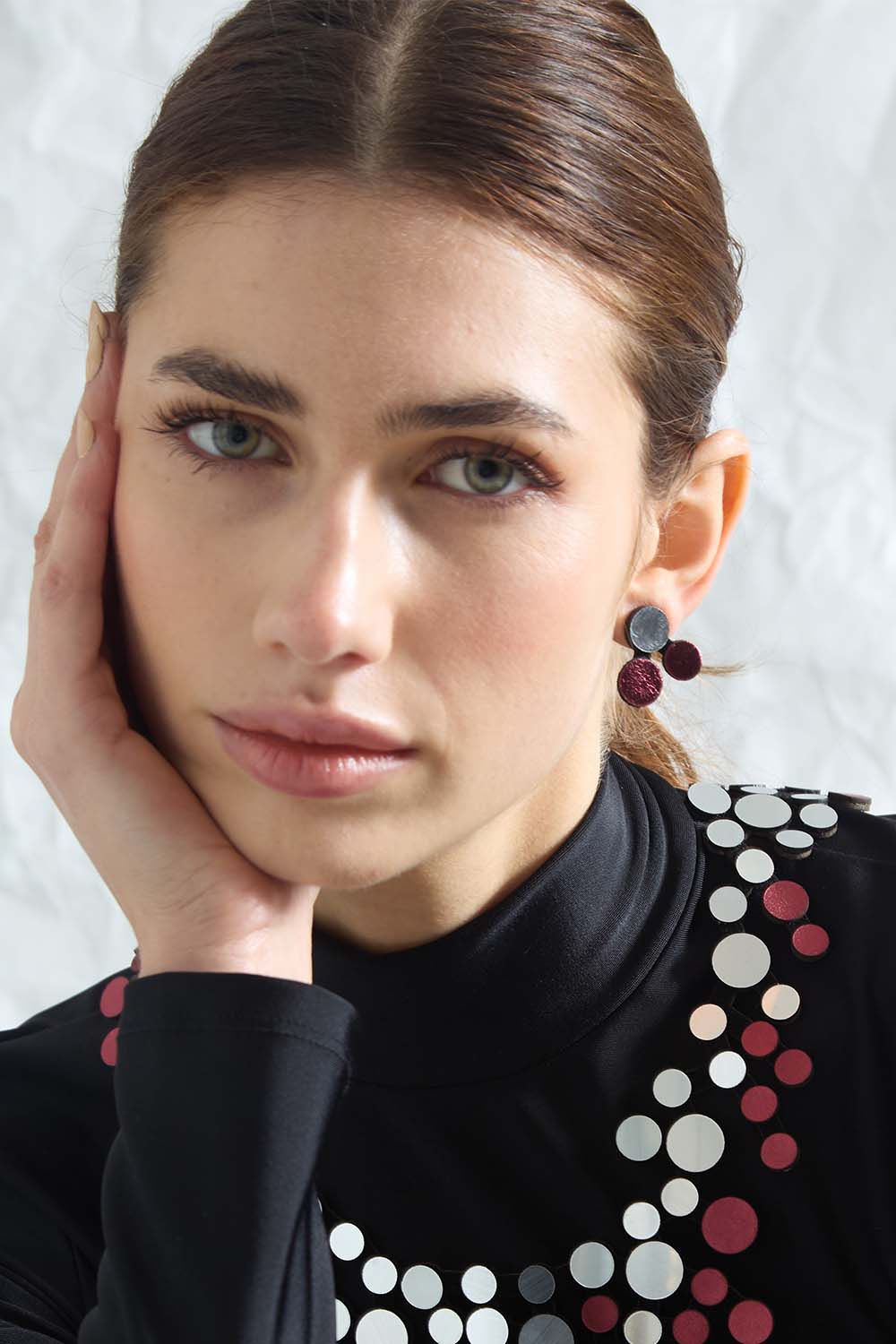 Abstraction Earrings - Silver/Burgundy