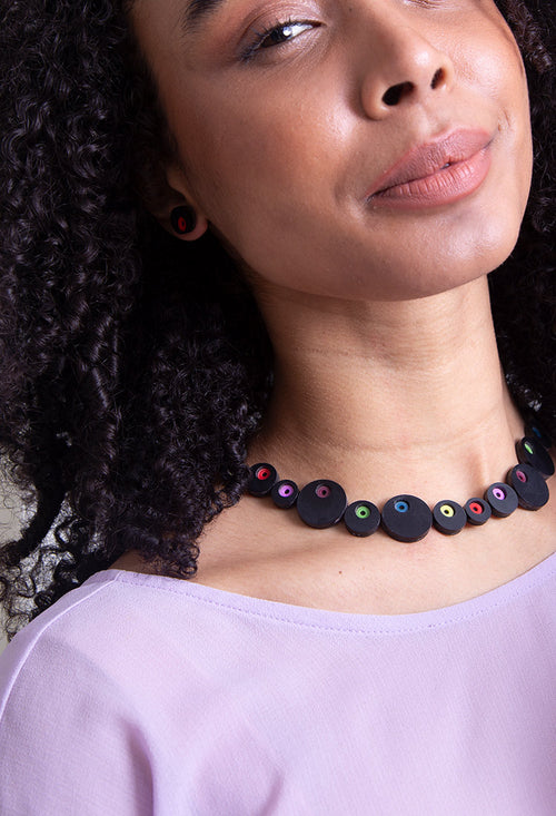 Abstraction Necklace Round Eyes - Black/Rainbow