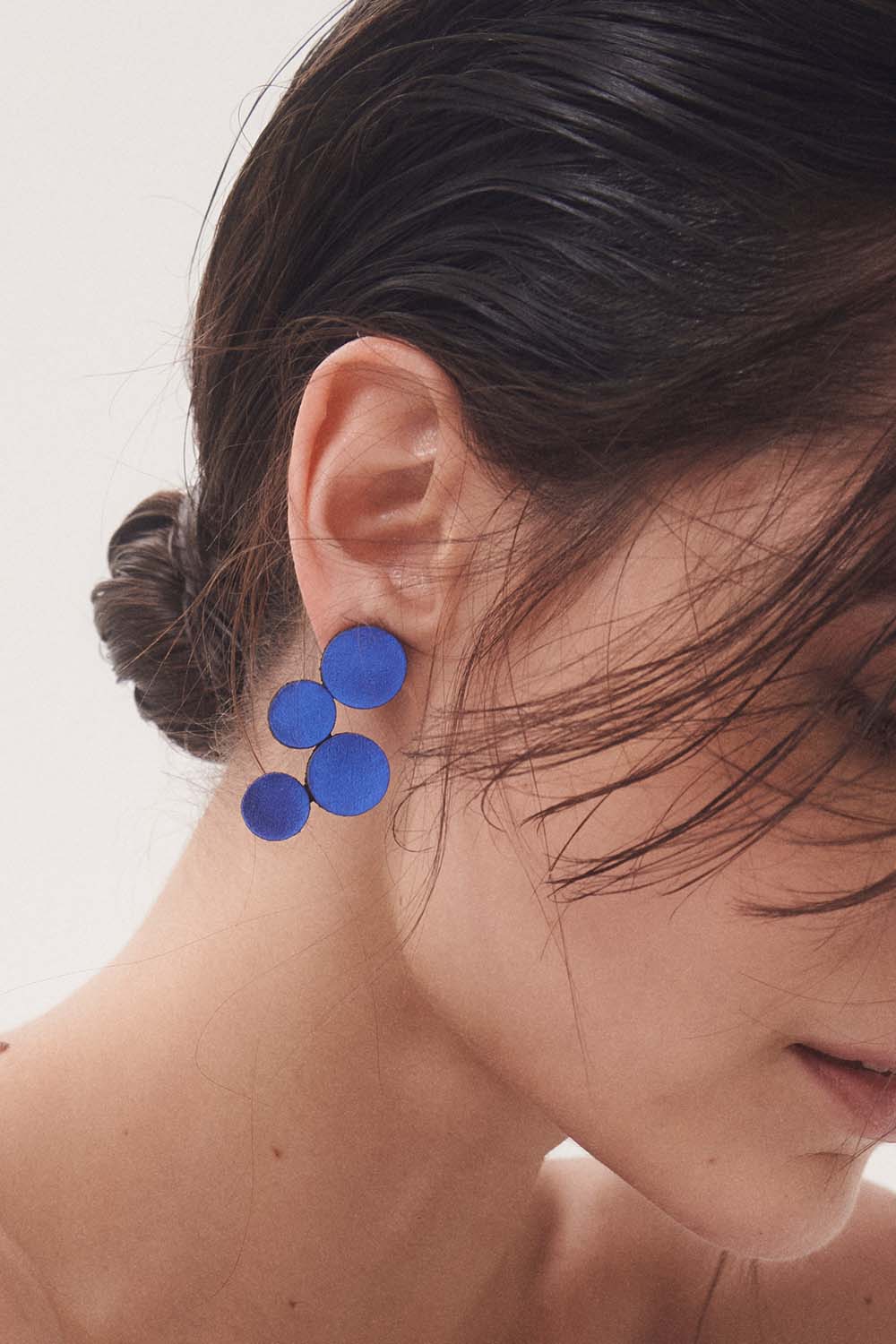 Abstraction Earrings Small  - Metallic Blue Leather