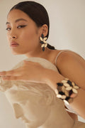 Kate Leaves Earrings Large - Black/Gold