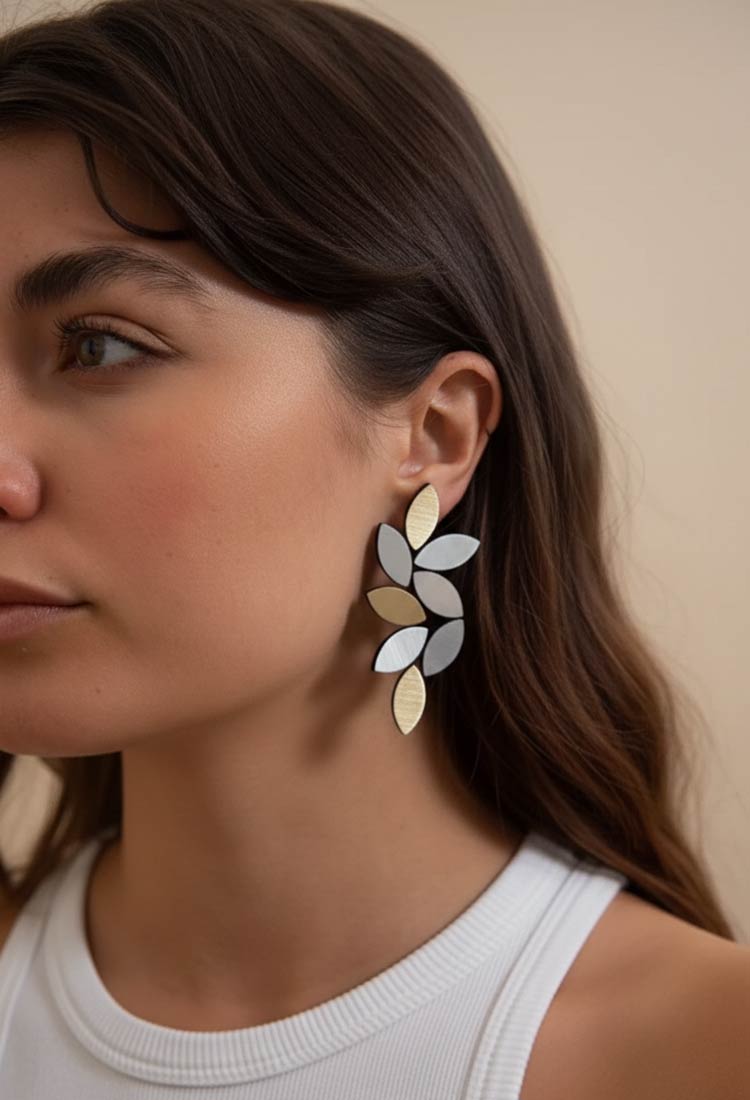 Kate Leaves Earrings Large - Silver/Gold